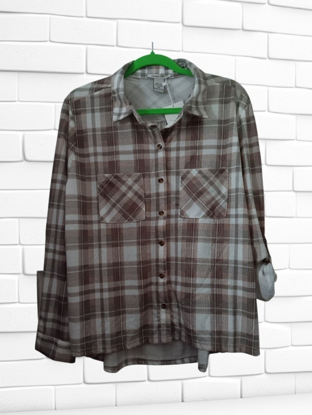 Taupe Plaid Button Down Shirt